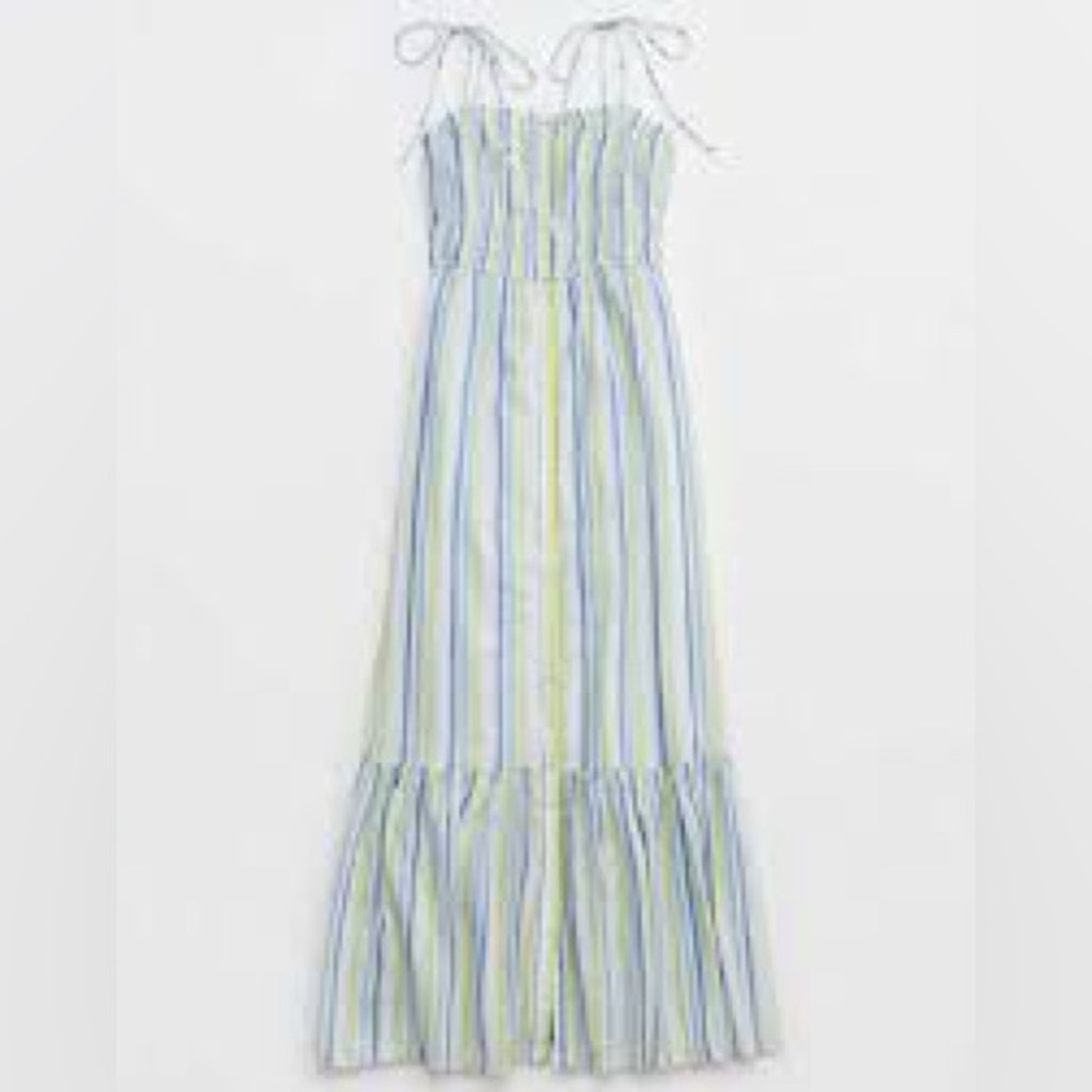 AERIE Breezy Button-Front Maxi Dress Stripes XS/SM